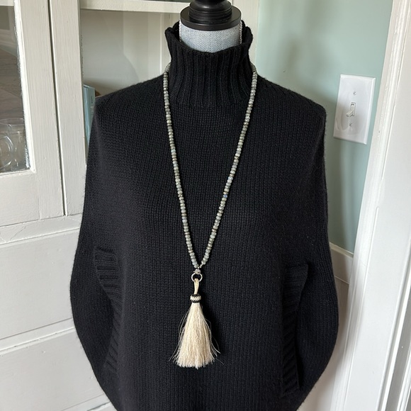 Opal and pyrite long silver diamond clasp horsehair charm tassel necklace - Picture 10 of 17